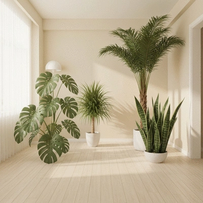 Różnorodne rośliny egzotyczne w małym mieszkaniu