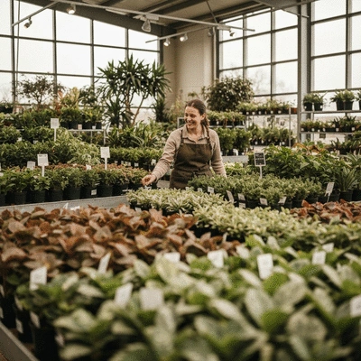 Osoba przeglądająca rośliny w sklepie ogrodniczym