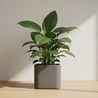 Healthy exotic plant with lush green leaves in a modern pot, receiving gentle light, no text, no words, no typography, clean image