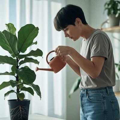 Person watering an exotic plant, demonstrating proper care